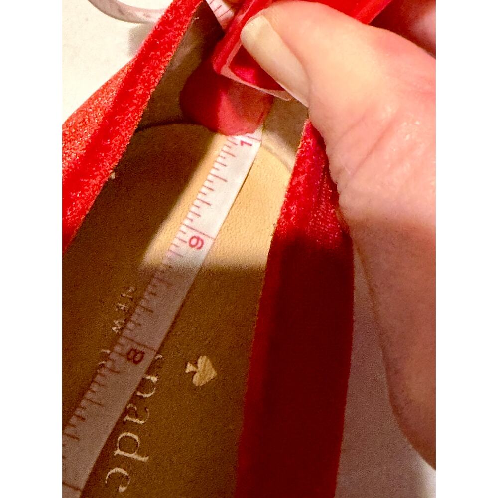 Kate Spade Emmie Red Velvet Flats Size 7 Medium Bow Point Toe - Picture 12 of 14